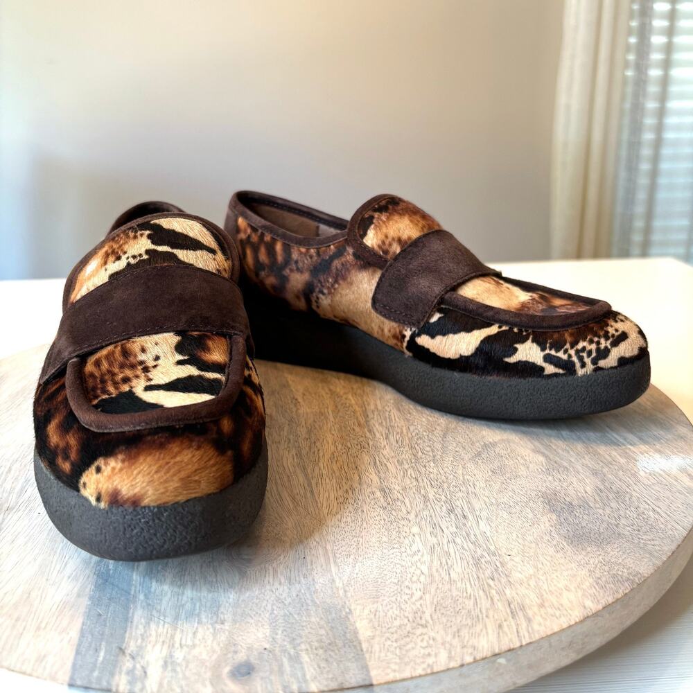 Donald J Pliner Joni US Size 7.5 M Pony Hair Animal Print Platform Loafers Brown